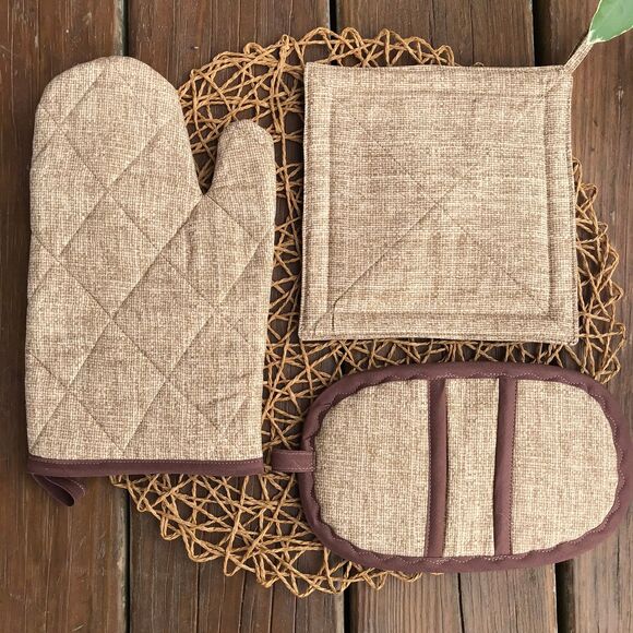Oven Mitt, 2 Finger Hotpads, Square Potholder, Neutral Print, Baking Gift Set - Picture 1 of 8